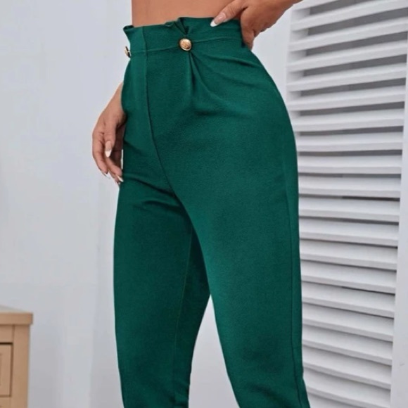 Dark Green High Waisted Button Pants in L - Picture 4 of 5